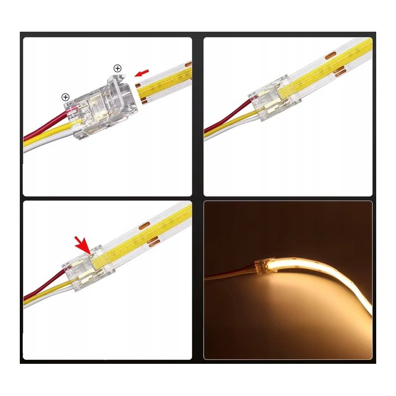 2x Złączka do taśm LED COB CCT IP20 10mm łącznik dwustronny z kablem 3 PIN