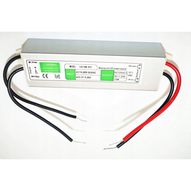 Zasilacz 12V 15W 1,2A wodoodporny do taśm LED IP67 hermetyczny metal