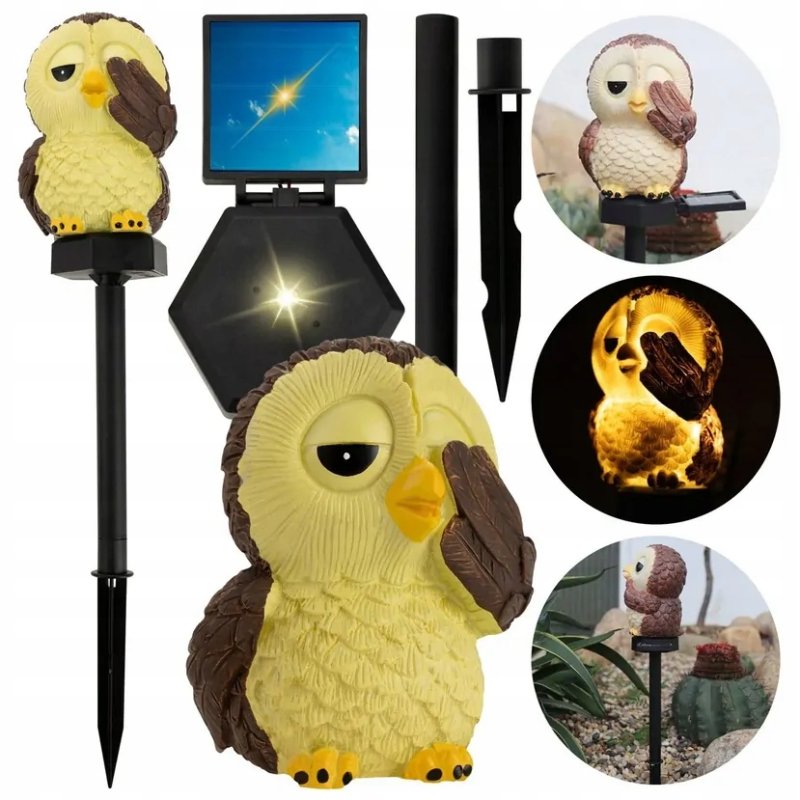 Lampa solarna LED świecąca SOWA wbijana Lampka ogrodowa sowka solar 41cm