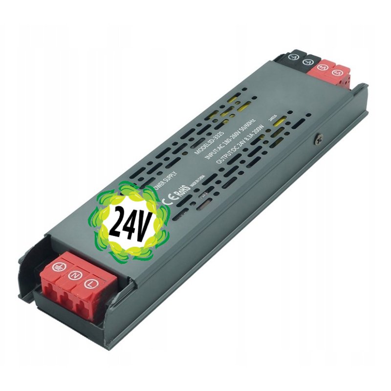 Zasilacz PROFESJONALNY płaski 24V 8,33A MOCNY 200W IP20 SUPER SLIM taśm led
