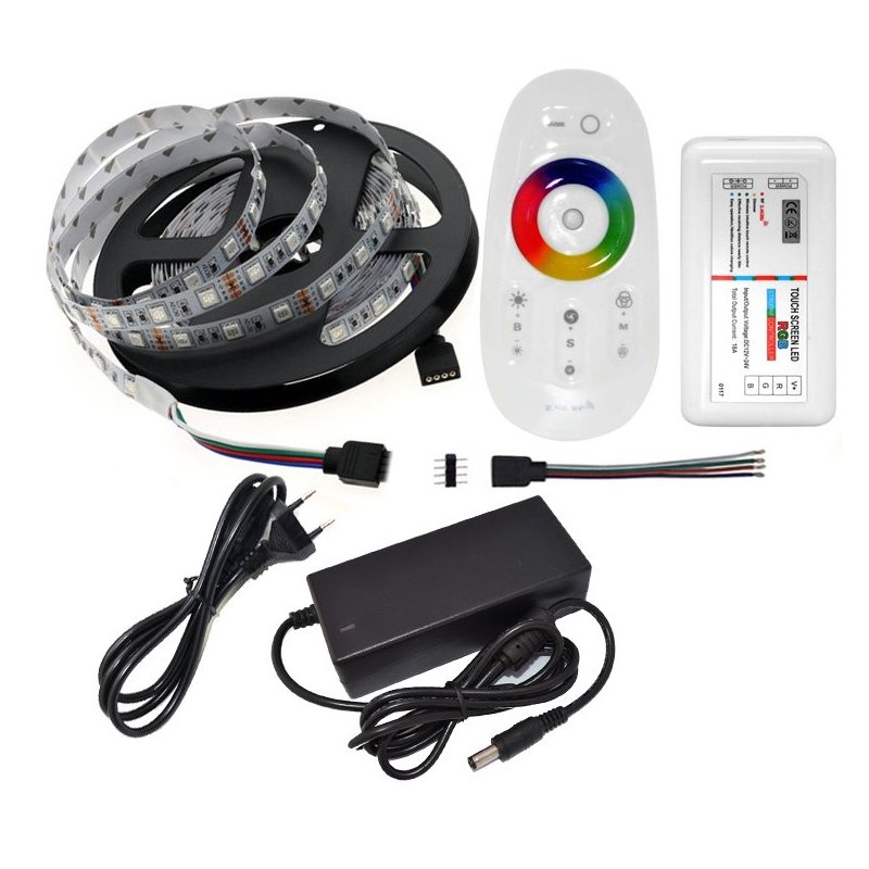 Taśma LED ZESTAW 5m RGB 5050 60/M pilot DOTYK +zas