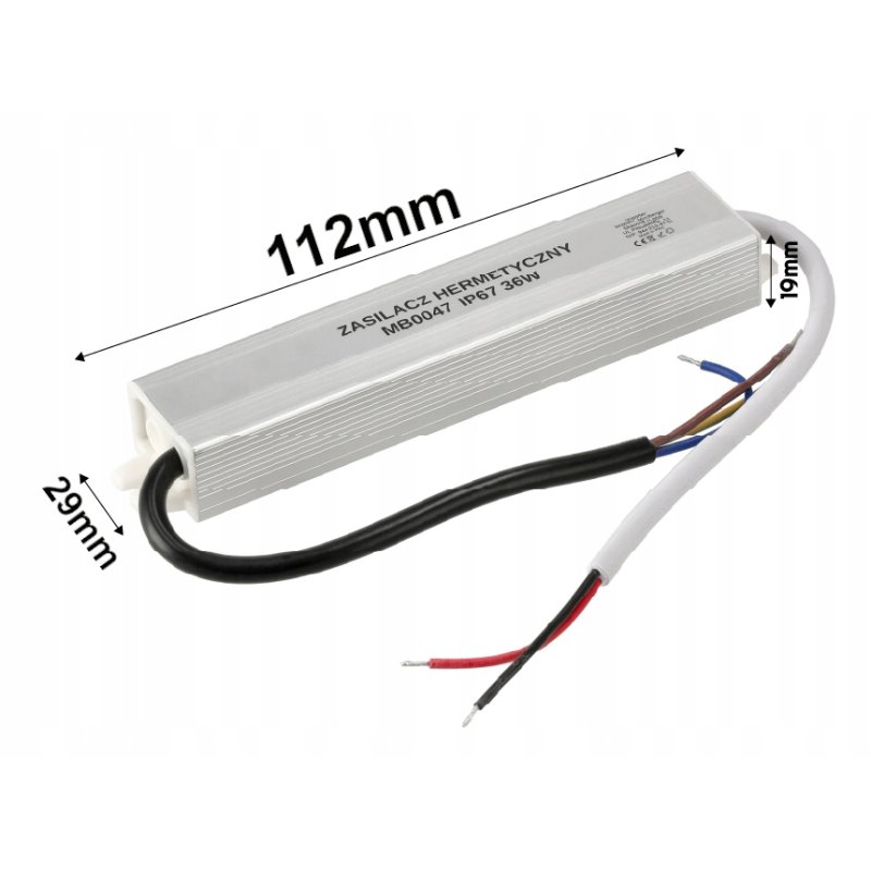 Zasilacz 24V 36W 1,5A wodoodporny do taśm LED IP67 hermetyczny metal