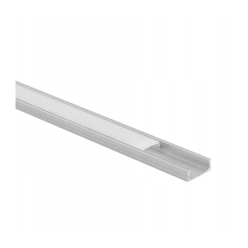 PROFIL aluminiowy NAWIERZCHNIOWY srebrny + KLOSZ mleczny zaślepki 1m do led