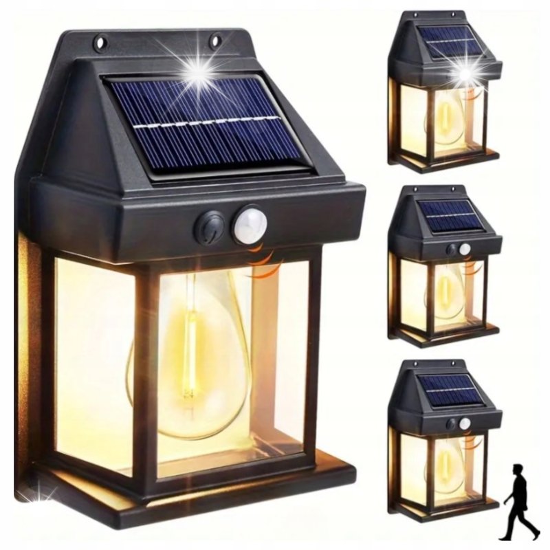 KINKIET SOLARNY Lampka ścienna SOLARNA z żarówką Filament LED ciepły z PIR