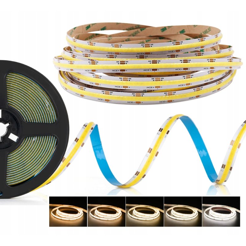 Taśma LED COB 12V 608 diod 14W/mb na 5mb linia MULTIWHITE CCT rolka 5m