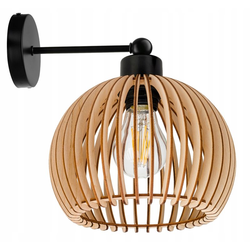 Lampa kinkiet ścienny stały prosty LOFT klosz kula 36 Drewno na 1x e27