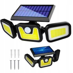 Lampa uliczna solarna ogrodowa naświetlacz 3w1 3panele COB z czujnikiem PIR