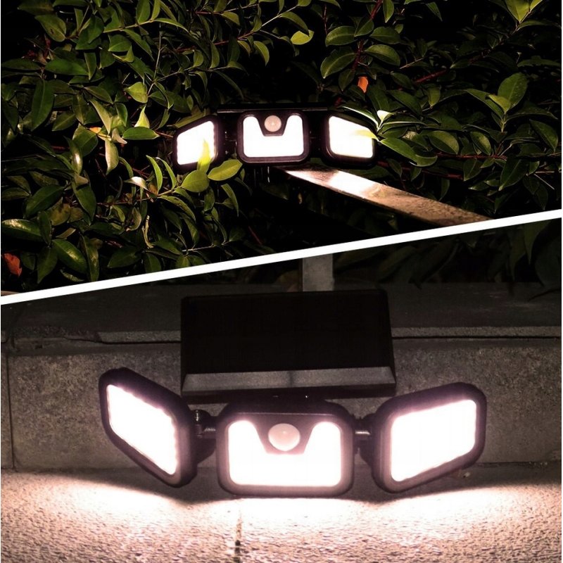 Lampa uliczna solarna ogrodowa naświetlacz 3w1 3panele COB z czujnikiem PIR