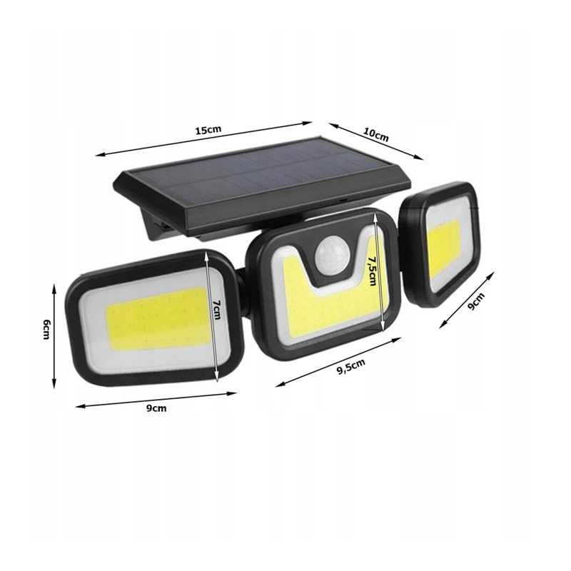 Lampa uliczna solarna ogrodowa naświetlacz 3w1 3panele COB z czujnikiem PIR