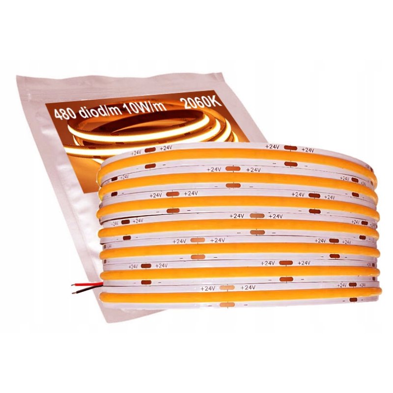 Taśma LED COB 24V 10W/m 480 linia neon barwa BIAŁA bardzo CIEPŁA 2060K 5mb