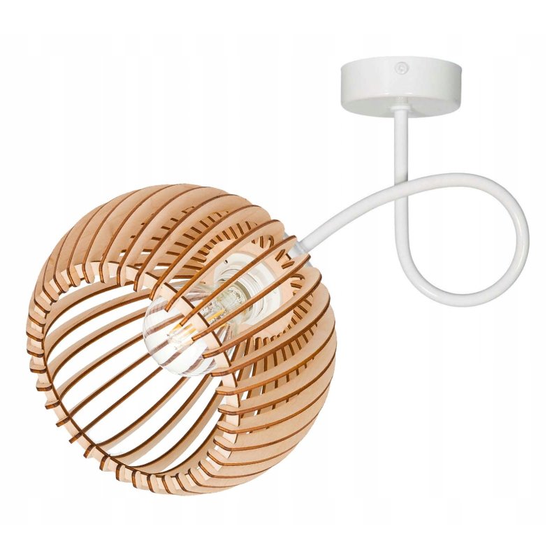 Lampa kinkiet ścienny stały kręcony LOFT klosz kula 36 Drewno na 1x e27