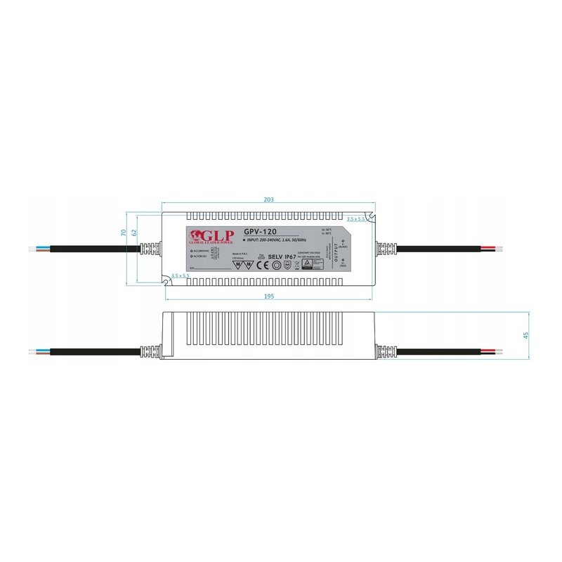 Zasilacz 24V 120W 5A plastik wodoodporny do taśm LED COB IP67 profesjonalny
