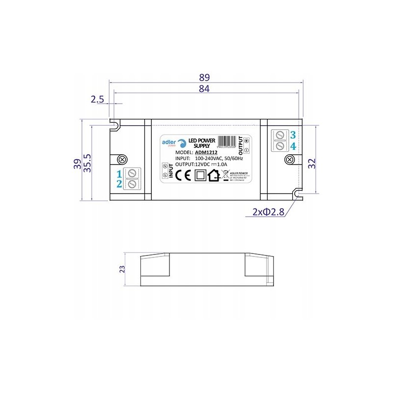 ZASILACZ MEBLOWY MINI 12V 1A 12W IP20 do taśm led