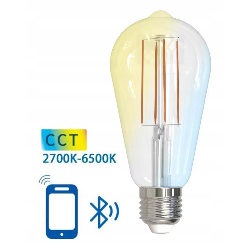 Żarówka SMART inteligentna LED FILAMENT E27 ST64 Vintage 6W CCT Bluetooth