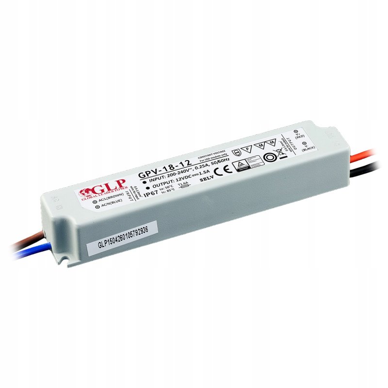 Zasilacz 24V 18W 0,7A plastik wodoodporny taśm LED COB IP67 profesjonalny