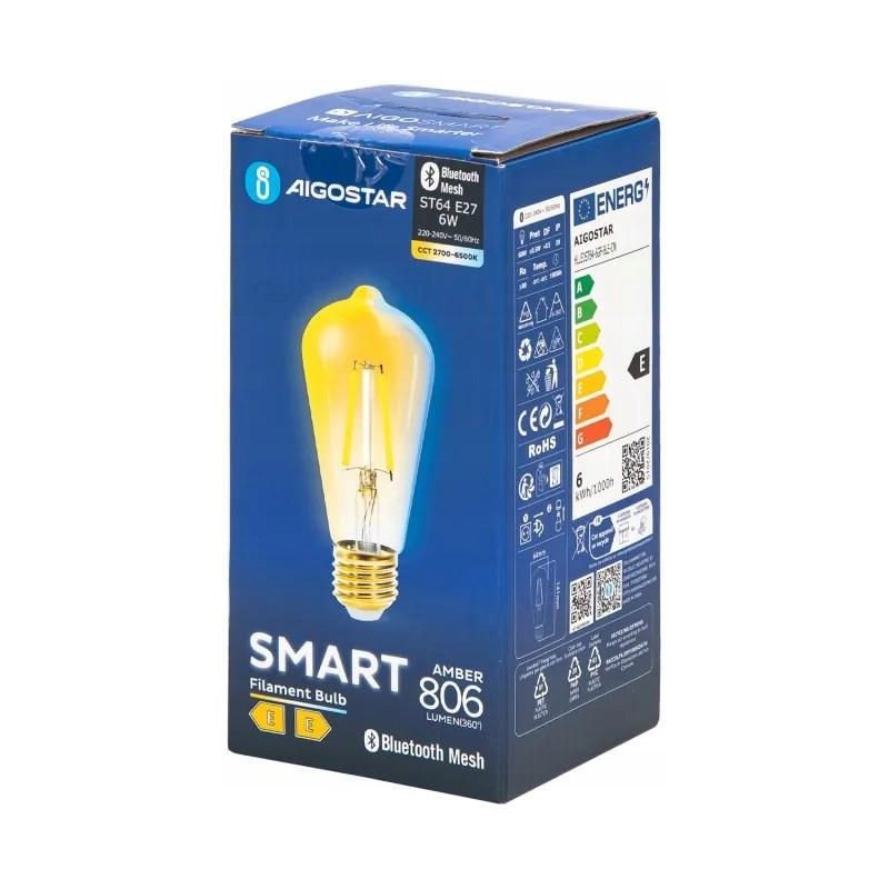 Żarówka SMART inteligentna LED FILAMENT E27 ST64 Vintage 6W CCT Bluetooth