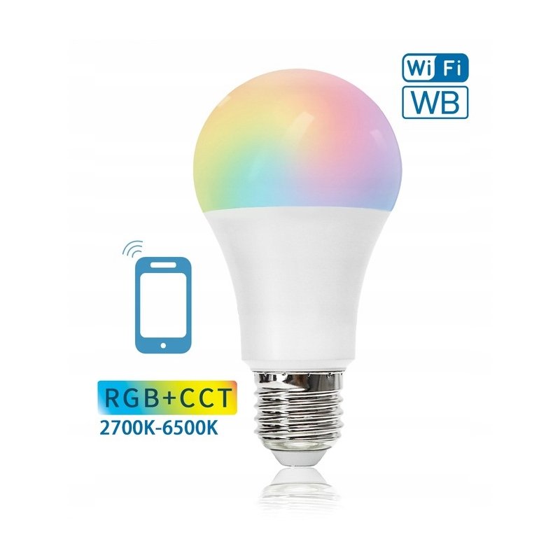 Żarówka SMART inteligentna LED E27 A60 12W RGB+CCT na WIFI + Bluetooth