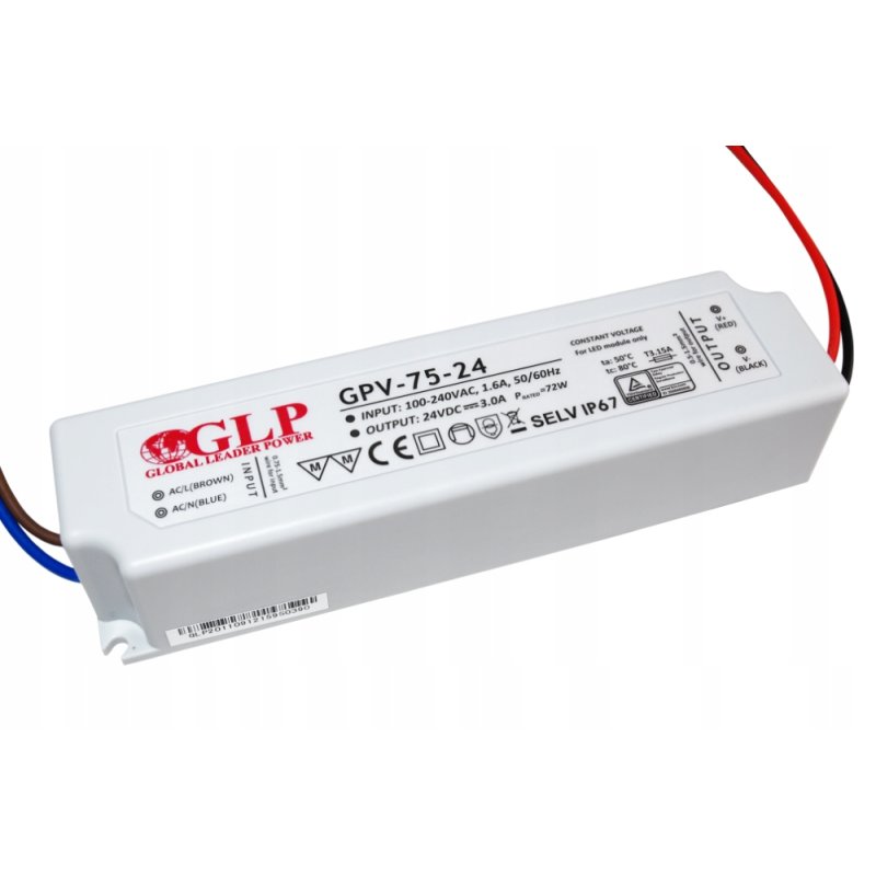 Zasilacz 24V 75W 3A plastik wodoodporny do taśm LED COB IP67 profesjonalny