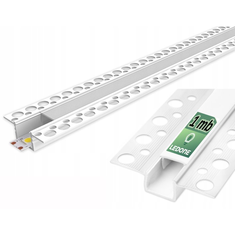 PROFIL PCV do taśm LED do płyt karton gips biały + KLOSZ mleczny 1m