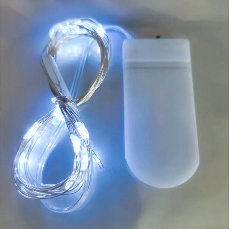 Lampki choinkowe ZIMNE sznur DRUCIK 20 LED 2m białe zimny na baterię CR2032