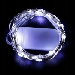 Lampki choinkowe ZIMNE sznur DRUCIK 20 LED 2m białe zimny na baterię CR2032