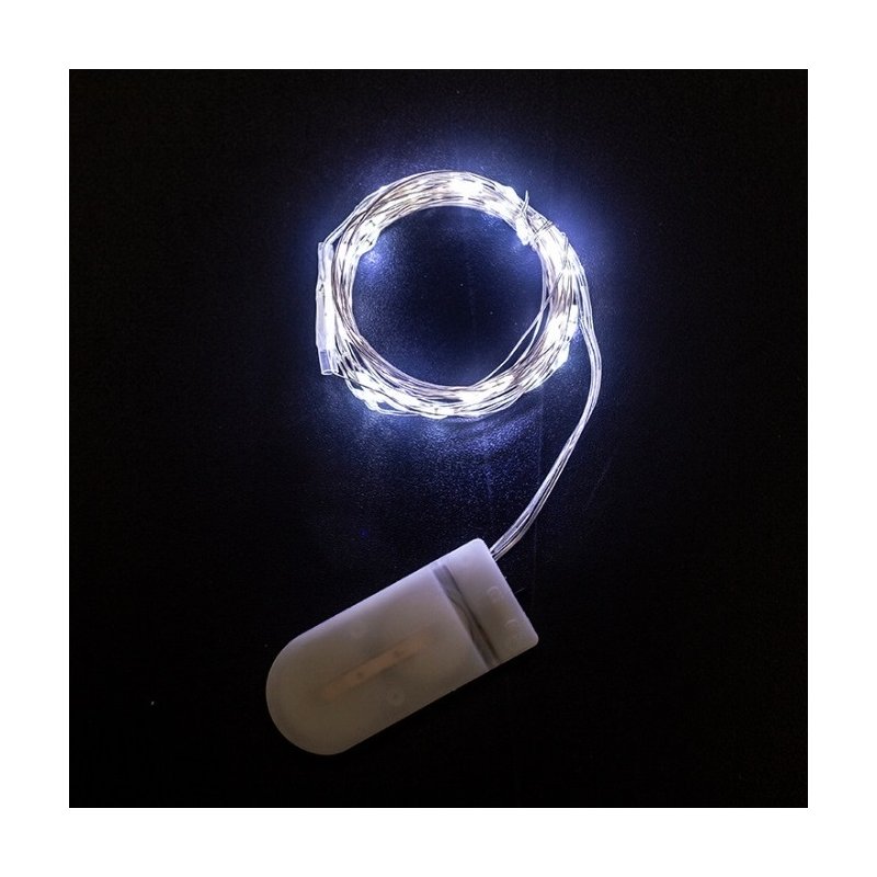 Lampki choinkowe ZIMNE sznur DRUCIK 20 LED 2m białe zimny na baterię CR2032