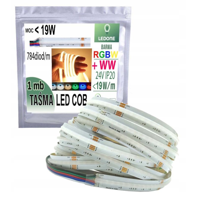 Taśma LED COB 784diod linia światła RGBW + WW CIEPŁA 24V 19w/m 1mb