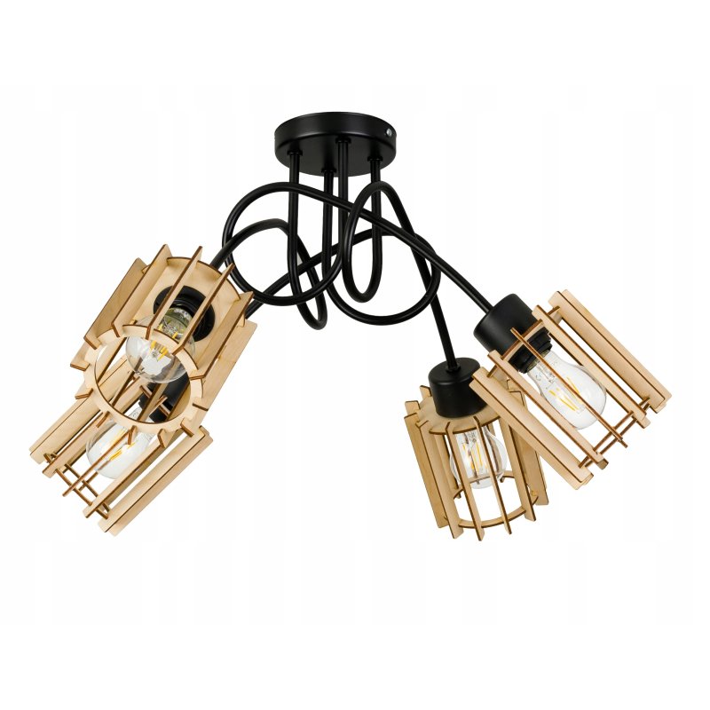 Lampa SUFITOWA żyrandol WISZĄCA LOFT drewno na E27