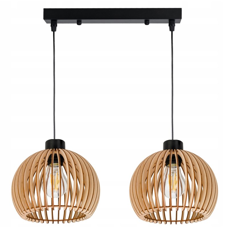Lampa wisząca zwis żyrandol sufitowa LOFT klosz kula 36 Drewno na 2x e27