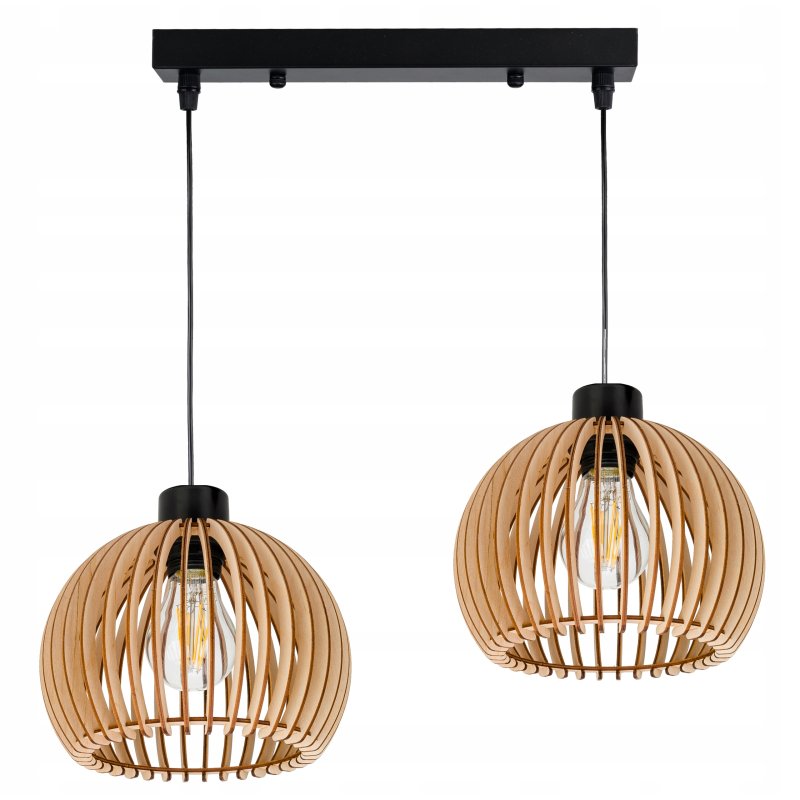 Lampa wisząca zwis żyrandol sufitowa LOFT klosz kula 36 Drewno na 2x e27