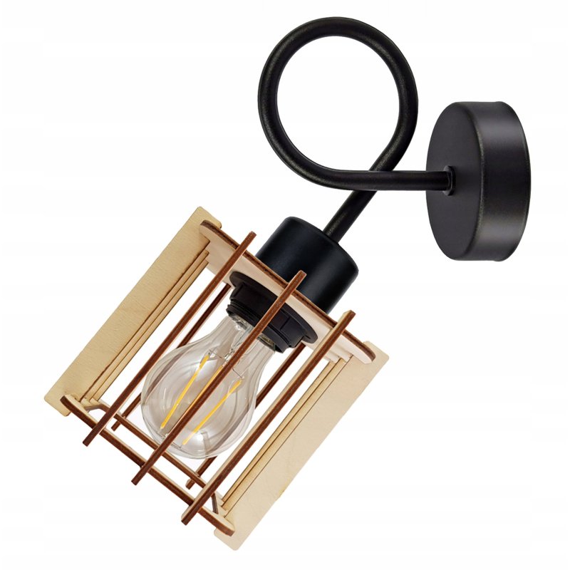 LAMPA KINKIET E27 ścienny stały loft KOSTKA Drewno
