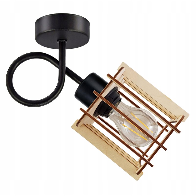 LAMPA KINKIET E27 ścienny stały loft KOSTKA Drewno