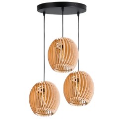 LAMPA WISZĄCA sufitowa żyrandol ZWIS klosz BECZUŁKA drewno na 3x E27