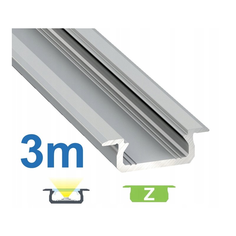 PROFIL ALUMINIOWY WPUSZCZANY typ Z PŁASKI SLIM SREBRNY DO TAŚM LED 3MB