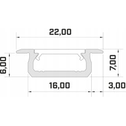 PROFIL ALUMINIOWY WPUSZCZANY typ Z PŁASKI SLIM SREBRNY DO TAŚM LED 3MB