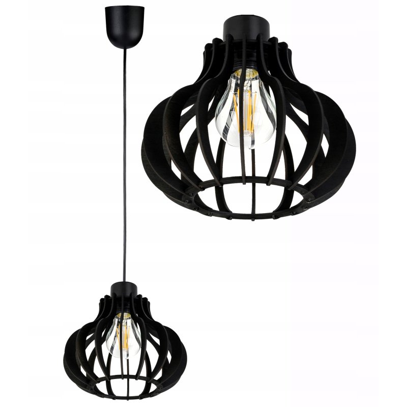 LAMPA sufitowa wisząca CZARNA zwis Loft na 1x E27 Drewno CZARNE