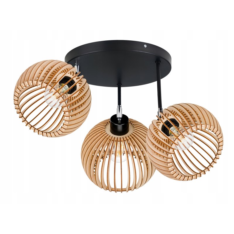 Lampa plafon żyrandol ruchomy wysoki sufitowa LOFT klosz kula 36 Drewno E27