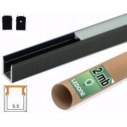Zestaw 2mb Profil aluminiowy WĄSKI nawierzchniowy CZARNY KLOSZ do taśm led