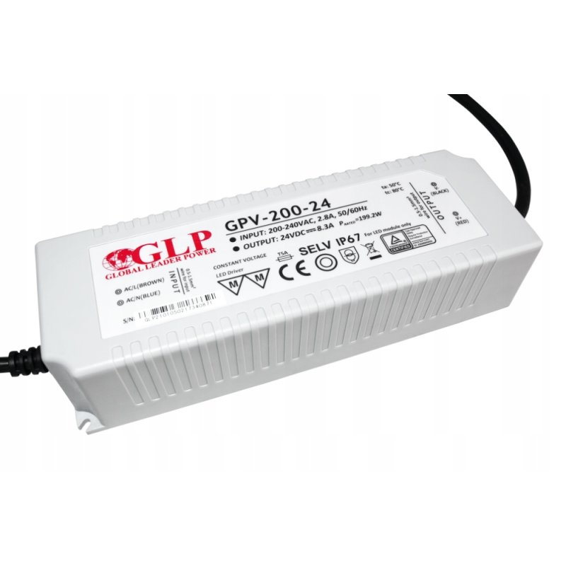 Zasilacz 24V 200W 8A wodoodporny do taśm LED IP67