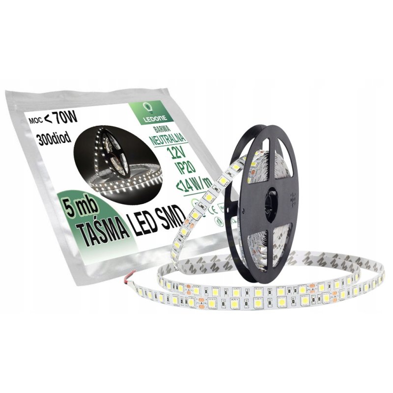 TAŚMA listwa 300 LED 5050 SMD 5m NEUTRALNA IP20