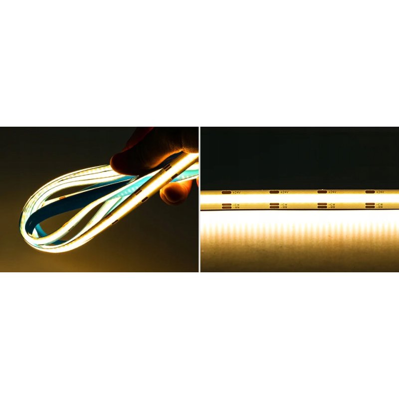 Taśma LED COB 24V 608 diod 14W/mb na 5mb linia CCT