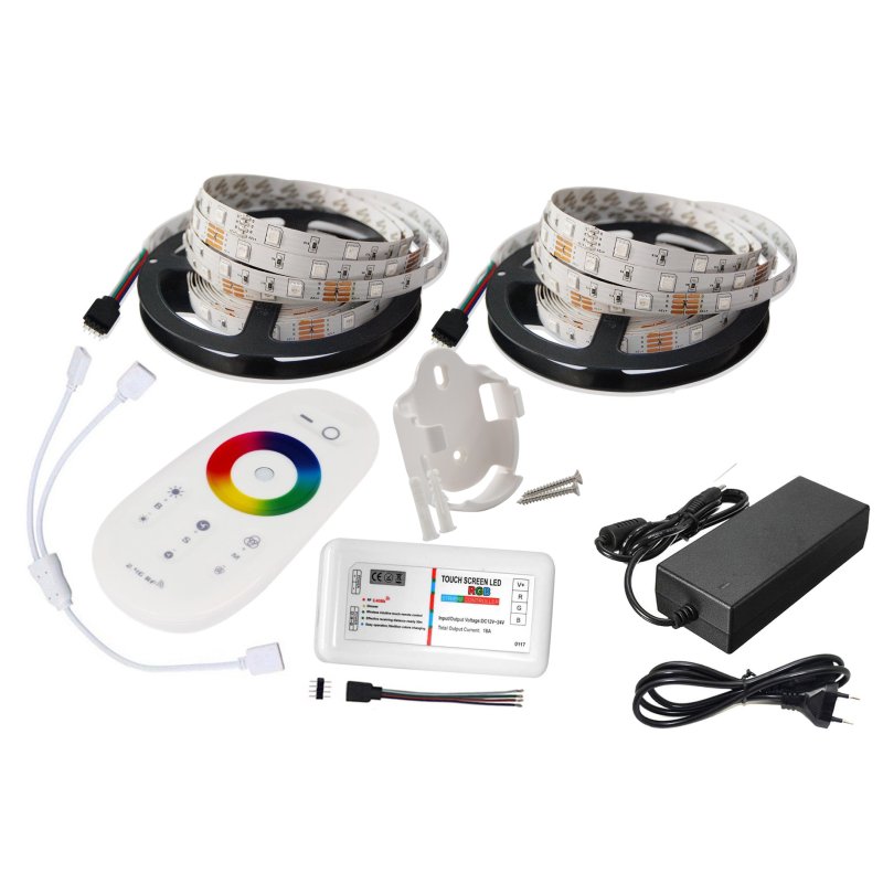 LED RGB 5050 ZESTAW TAŚMA 10m PILOT DOTYKOWY ZASIL