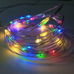 2x Lampki choinkowe KOLOROWE sznur DRUCIK 50 LED 5m MULTIKOLOR na 2 baterie
