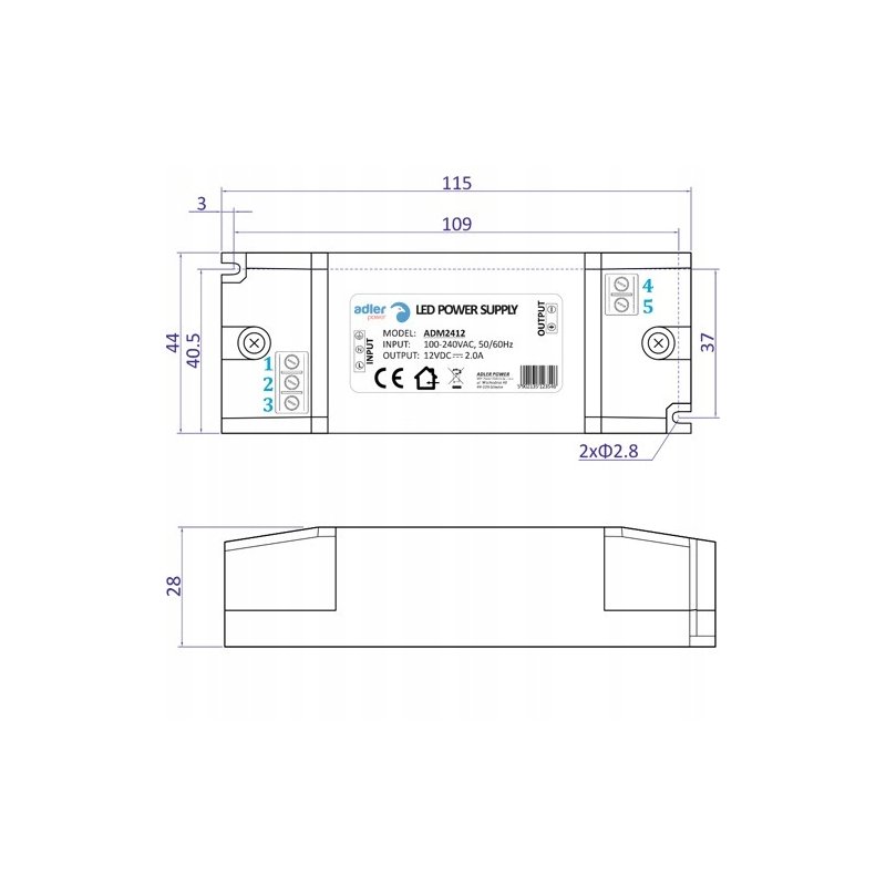 ZASILACZ MEBLOWY MINI 12V 2A 24W IP20 do taśm led