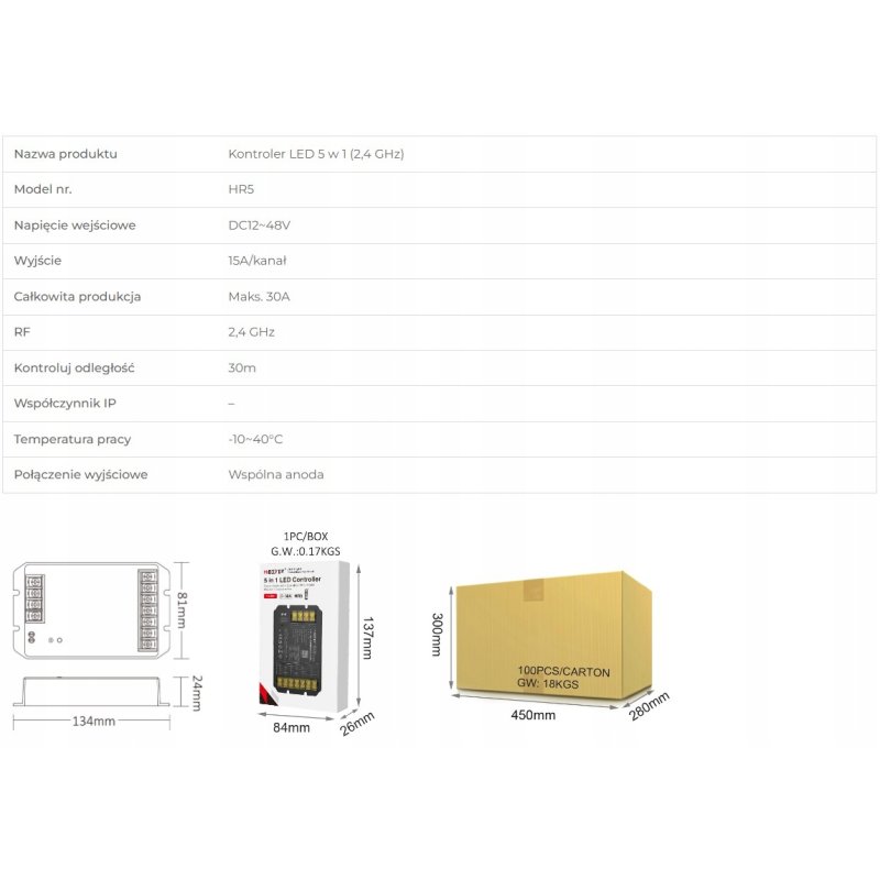 Kontroler Sterownik do LED MIBOXER HR5 5w1 30A 12-48V NAJMOCNIEJSZY Milight