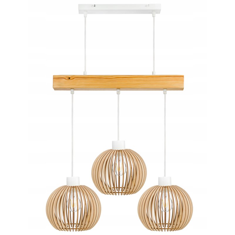 LAMPA drewniana belka wisząca sufitowa ŻYRANDOL ZWIS LOFT KULA DREWNO E27