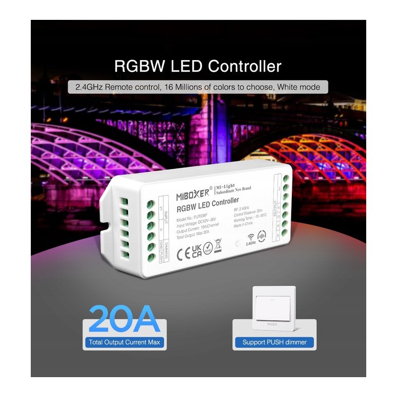 Sterownik stref Milight FUT038P taśm led RGBW 20A