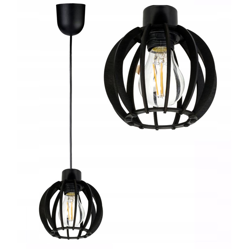 LAMPA ZWIS SUFITOWA WISZĄCA ŻYRANDOL CZARNY LOFT KLOSZ DREWNO CZARNE NA E27
