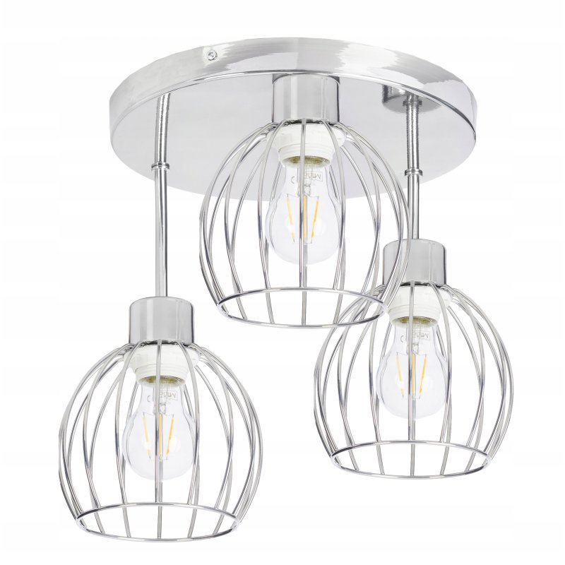 PODSTAWA BAZA LAMPA SUFITOWA PLAFON WYSOKI STAŁY CHROM METAL 3 E27 NA KLOSZ