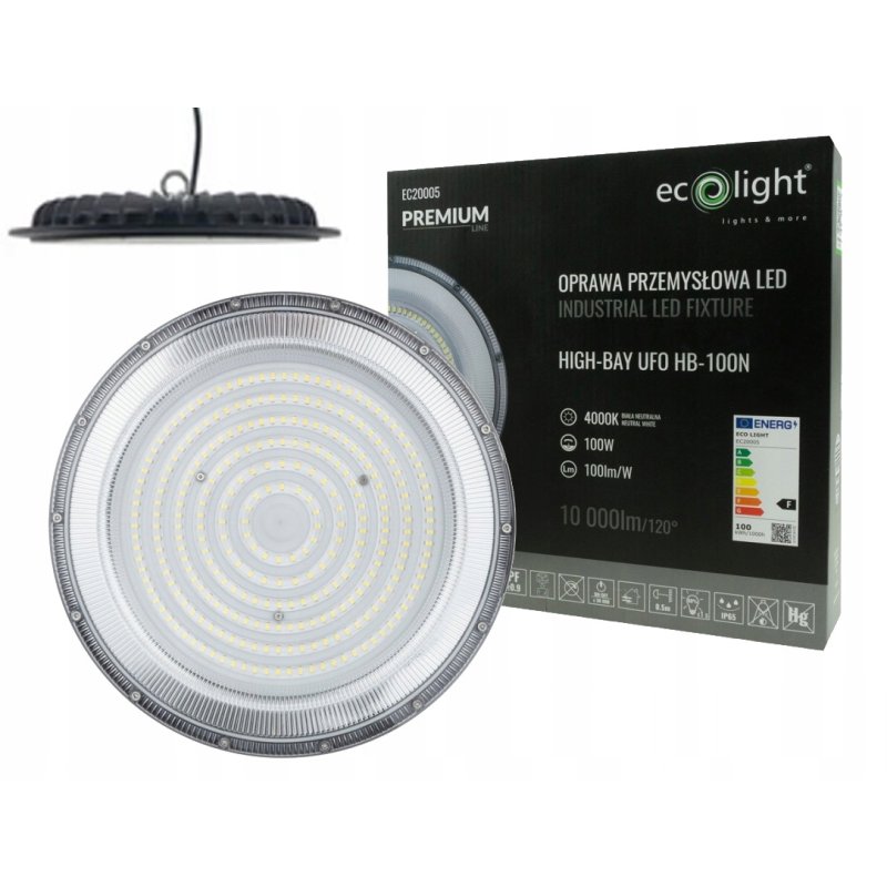 Lampa przemysłowa High Bay UFO LED 100W IP65 barwa biała NEUTRALNA